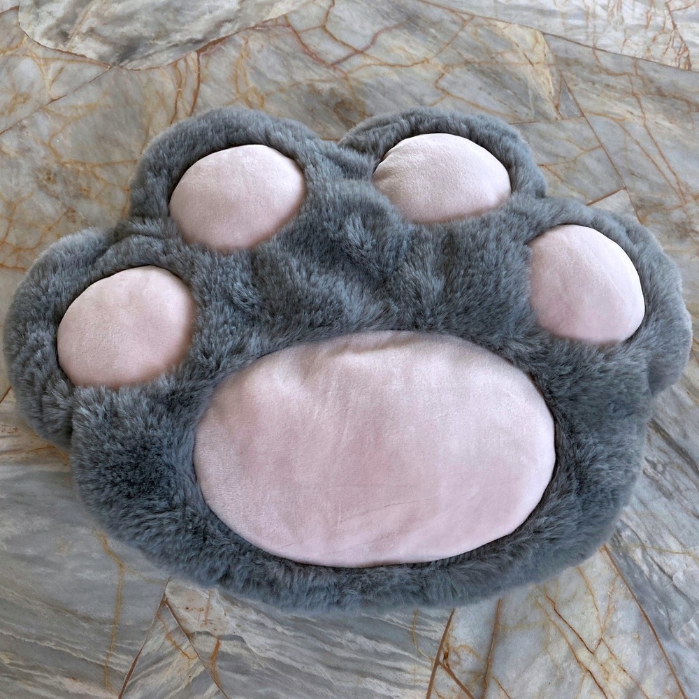 Cat Paw Plush Hot Water Bottle Grey Pink Faux Fur Toe Beans Heat Cool Pack